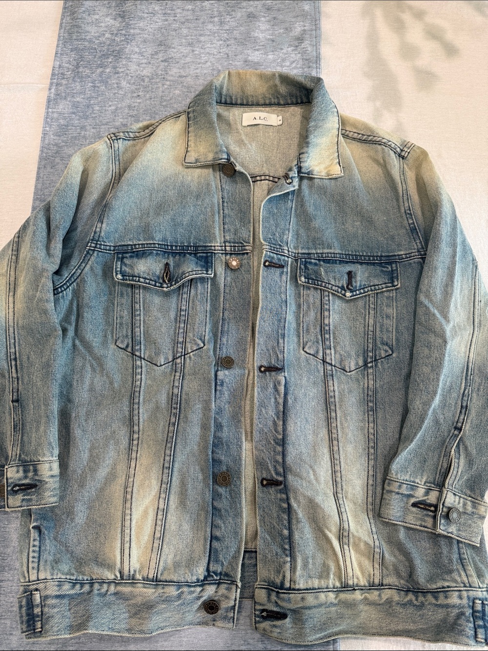 A.L.C. Bleached Light Blue Denim Trucker Jacket